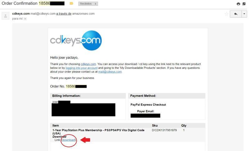 orden de compra cdkeys recibida vía email