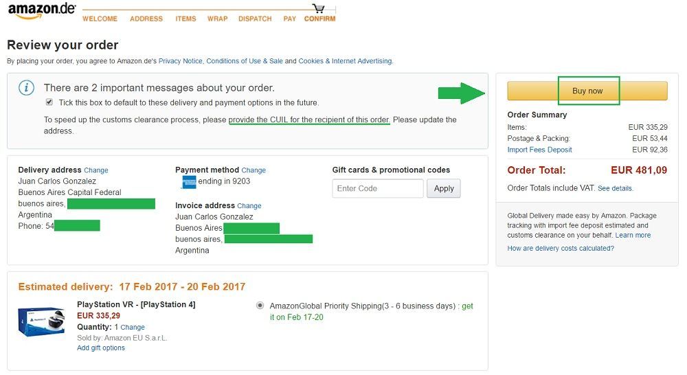 paso 7 es confirmar la comprar y ordernar ahora en amazon