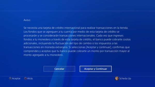 aviso de uso de tarjeta en psn store