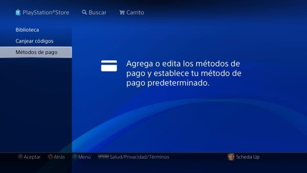 escoger metodo de pago en psn store