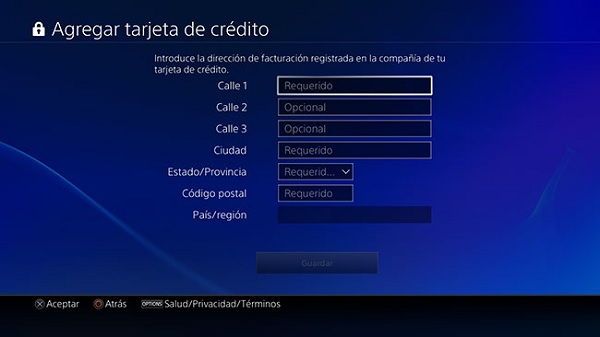 introducir dirección de facturación psn store