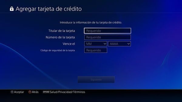 introducir información tarjeta crédito psn store