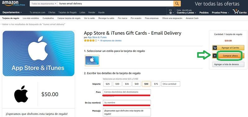 comprar ahora itunes gift card en amazon
