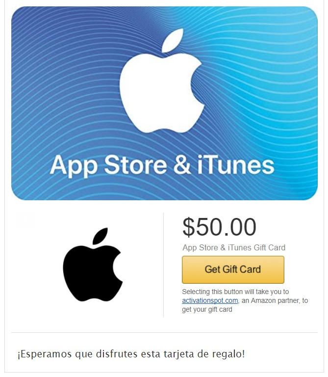 envío por email de itunes gift card