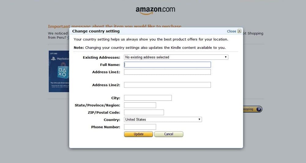 Comprar psn cards en amazon 5 paso cinco es poner una dirección de Estados Unidos