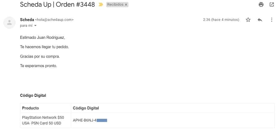 prueba de una orden de código digital en schedaup